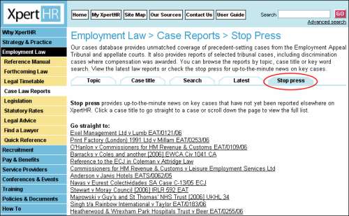 Case law reports stop press page