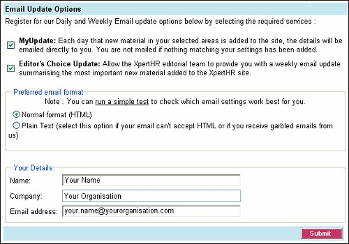 My Update - email update options