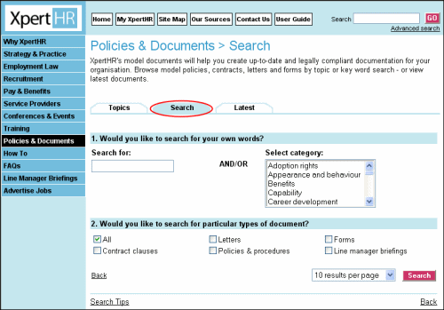 Policies and documents search form