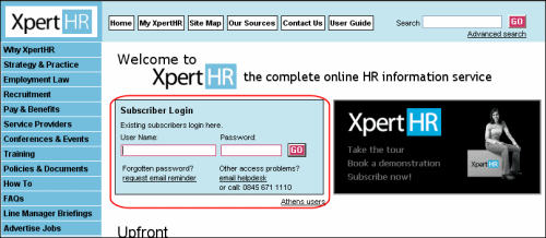 Subscriber login box
