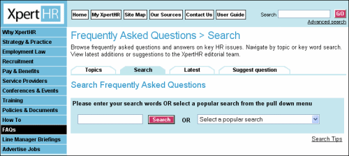 Questions and answers quick search box and full search link