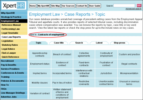 Case law reports subtopic navigation buttons