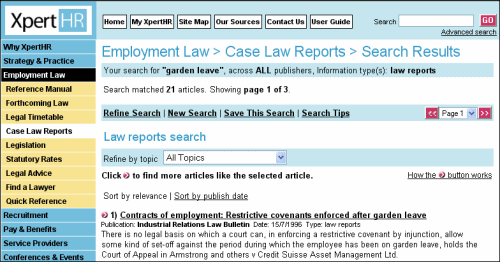 Case law reports search results summary