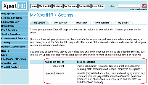 Your preferences settings page