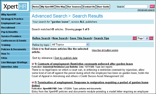 Search results page