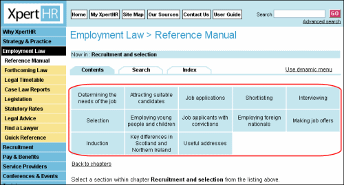 Reference manual section navigation buttons