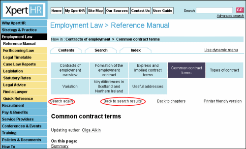 Reference manual search results options
